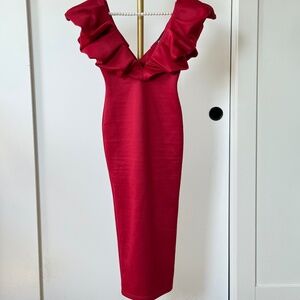 ASOS Design Red Ruffle Bodycon Midi Dress